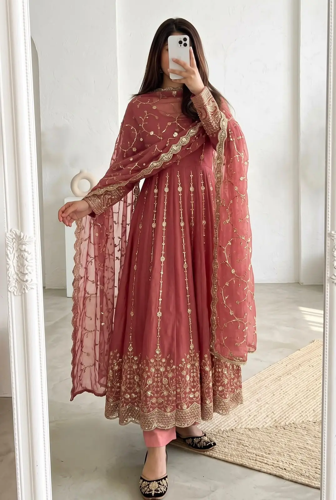 Midnight Black Gold Embroidered Anarkali Suit Set